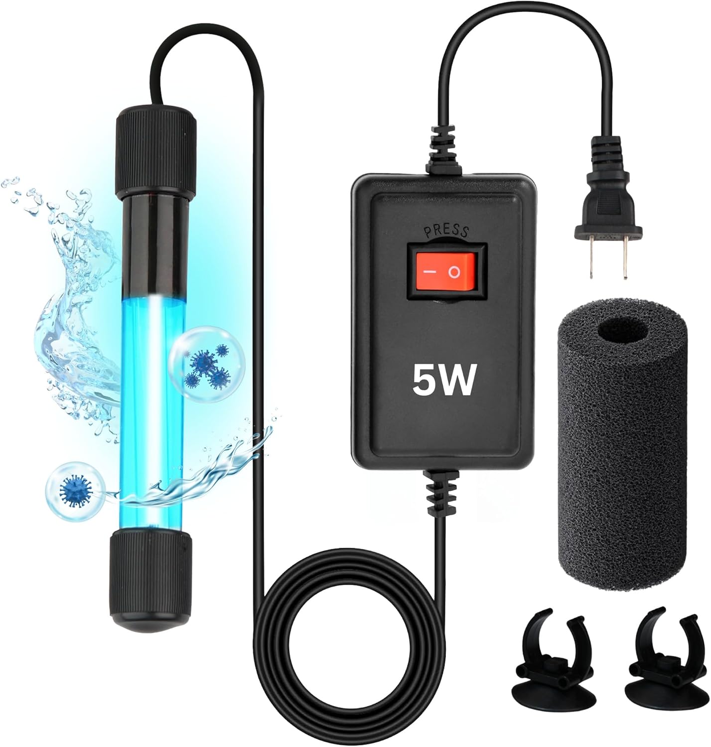 5W UV Light for Aquariums – UV-C Clean Light with a 9.84 ft Cord for Use in Filters, Sumps, and Small Ponds | Clears Green Water, Removes Cloudiness, & Promotes a Healthy, Clear Tank for Fish & Plants