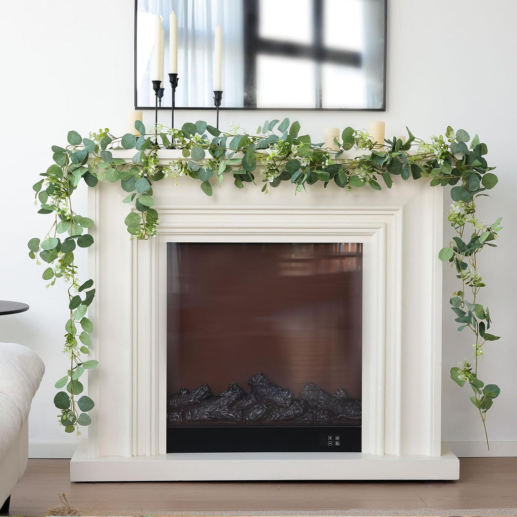 Mizii 2 Strands Artificial Vines Eucalyptus Garland 68" Fake Vine with Silk Leaves Green Garland Faux Hanging Plants Greenery Decoration for Bedroom Room Table Centerpieces Wedding Decor (Greenery)