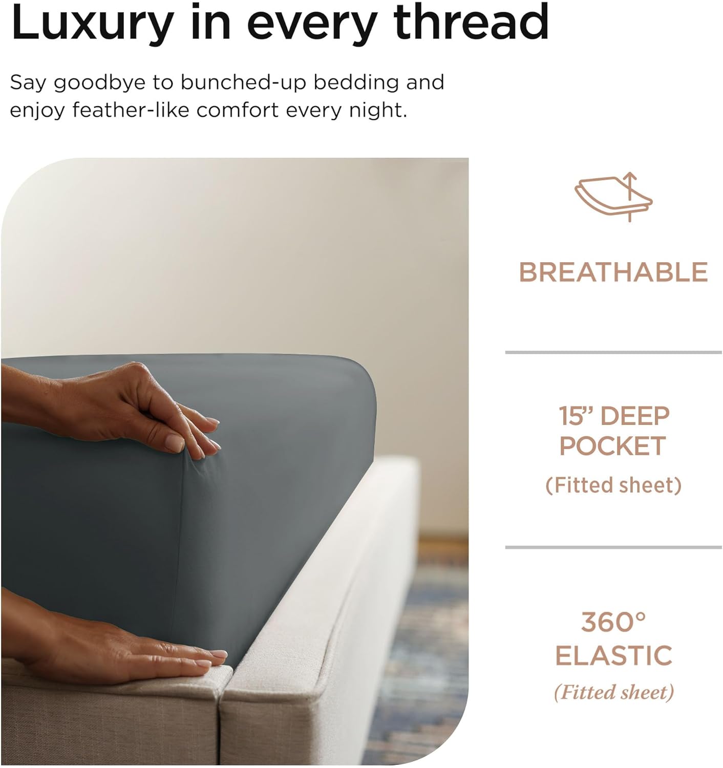 Hotel Quality Luxury 600 Thread Count 100% Cotton Twin Size Sheets, 3 Pc Sateen Weave Dark Grey Sheet Set, Premium Soft Sheets with Elasticized Deep Pocket by Threadmill