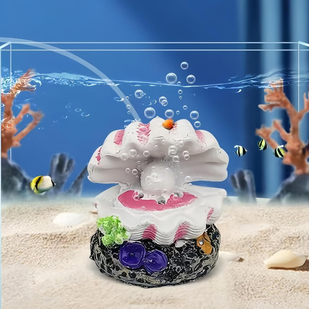 Aquarium Shell Decor Air Bubble Stone with Air Stone Bubbler Volcano Ornament Mini Cute Undersea Clam Pearl Ornaments for Fish Shrimp Crab Betta Tank