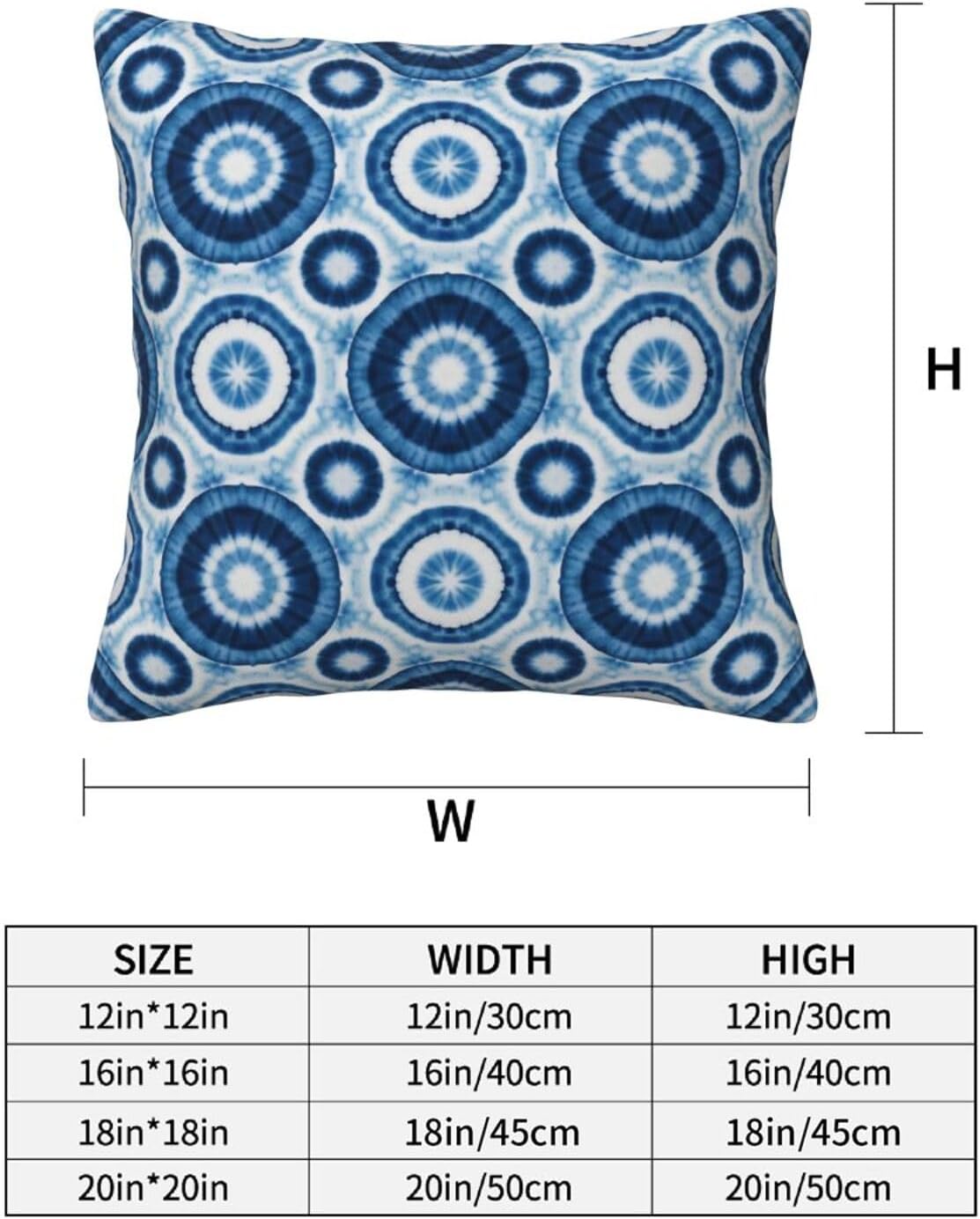 Boho Blue Tie-Dye Mandala Circle Throw Pillow Covers Set of 2 Ultra-Soft All-Season with Hidden Zipper,Durable for Sofa Bed Car Decor & Gift 18x18IN