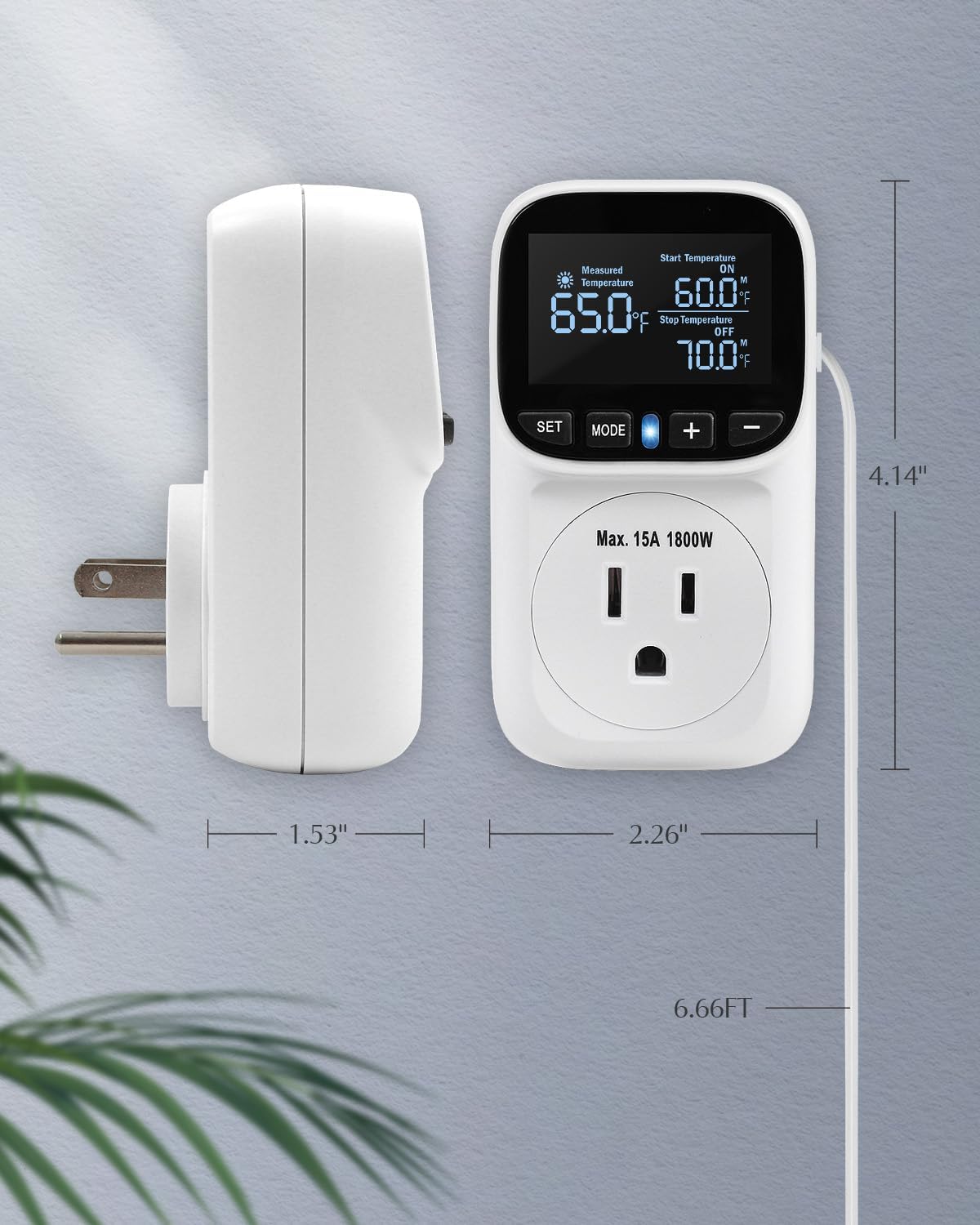 Digital Temperature Controller, Heating & Cooling Thermostat Plug Outlet, –40°F~210°F, 15A 1800W, LCD Display, Temperature Controlled Outlet for Home, Greenhouse, Chicken Coop, Reptile