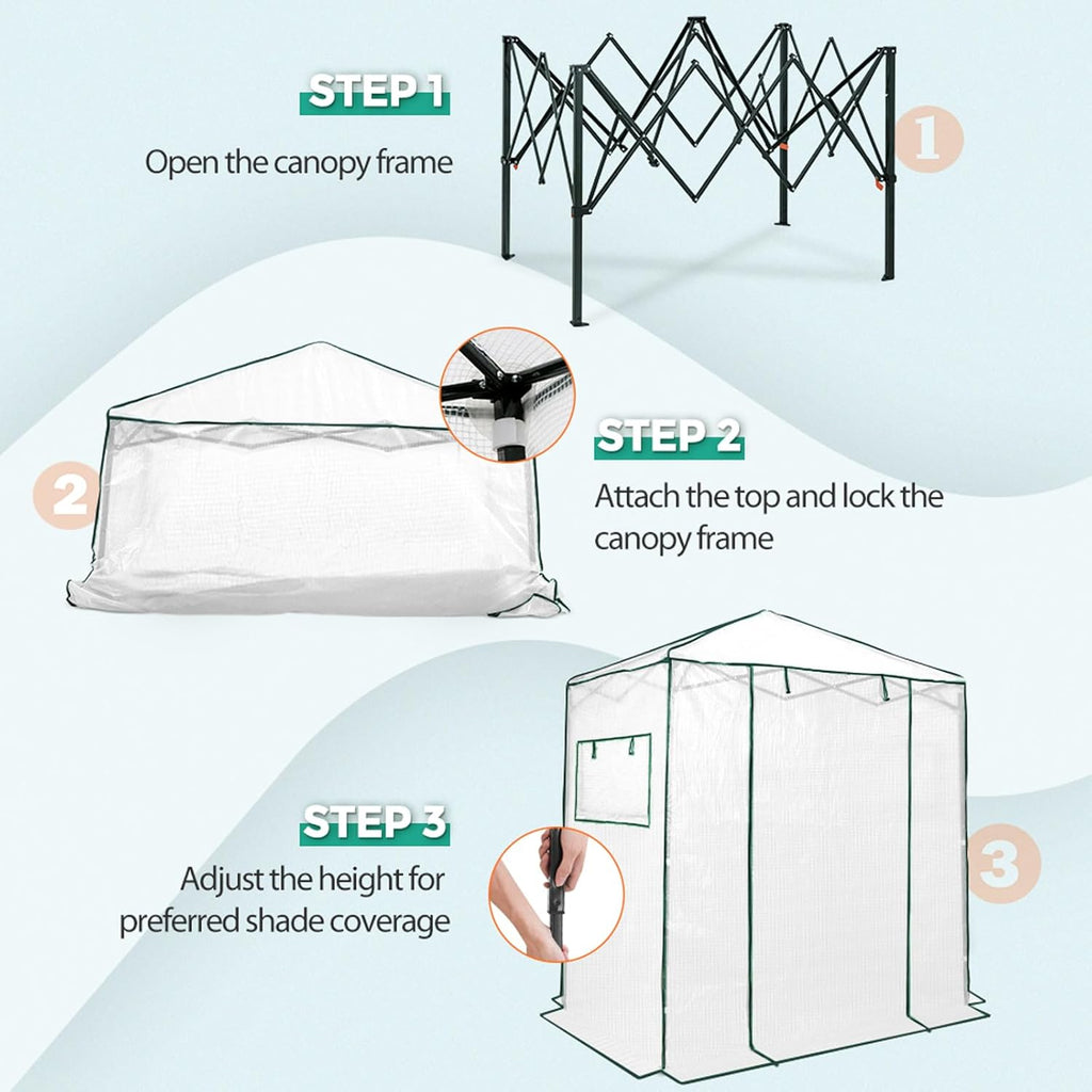 EAGLE PEAK Instant Pop-up Greenhouse, Indoor Outdoor Plant Gardening Green House, Roll-Up Zipper Doors and Side Windows, Walk in 6x4 ft, PE Cover, White/Clear