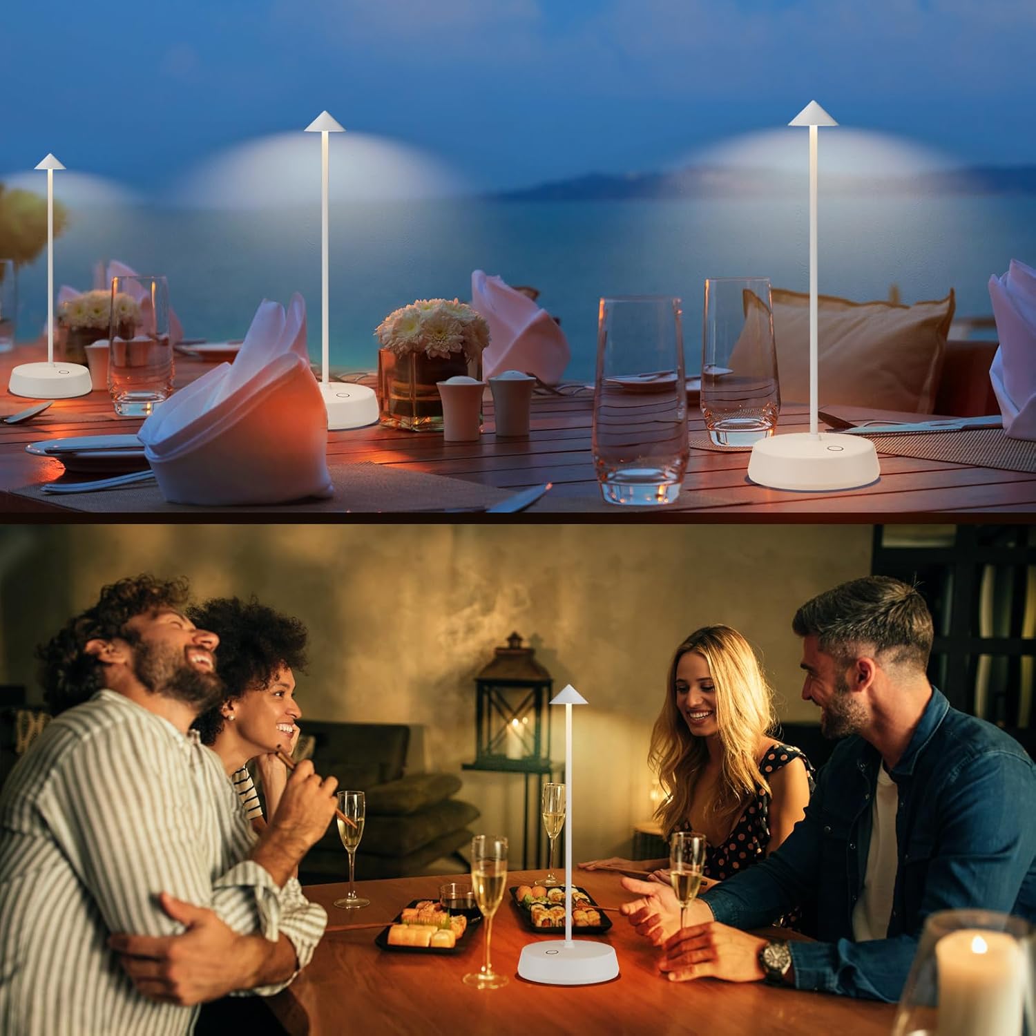 Cordless Table Lamp Rechargeable, Battery Operated 6000mAh Desk Lamp Touch Dimmable Lamp Outdoor Waterproof Portable Wireless Table Light, Small Table Lamp for Restaurant Bar/Outdoor (White)
