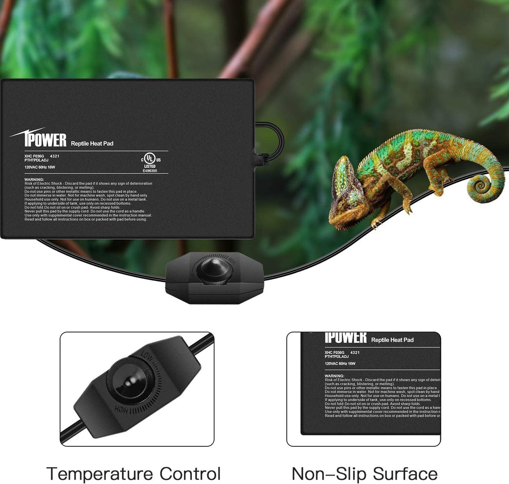 iPower 8 by 12-Inch Reptile Heat Mat with Temperature Adjustment, LCD Digital Aquarium Thermometer, Terrarium Heating Pad for Reptiles & Amphibians