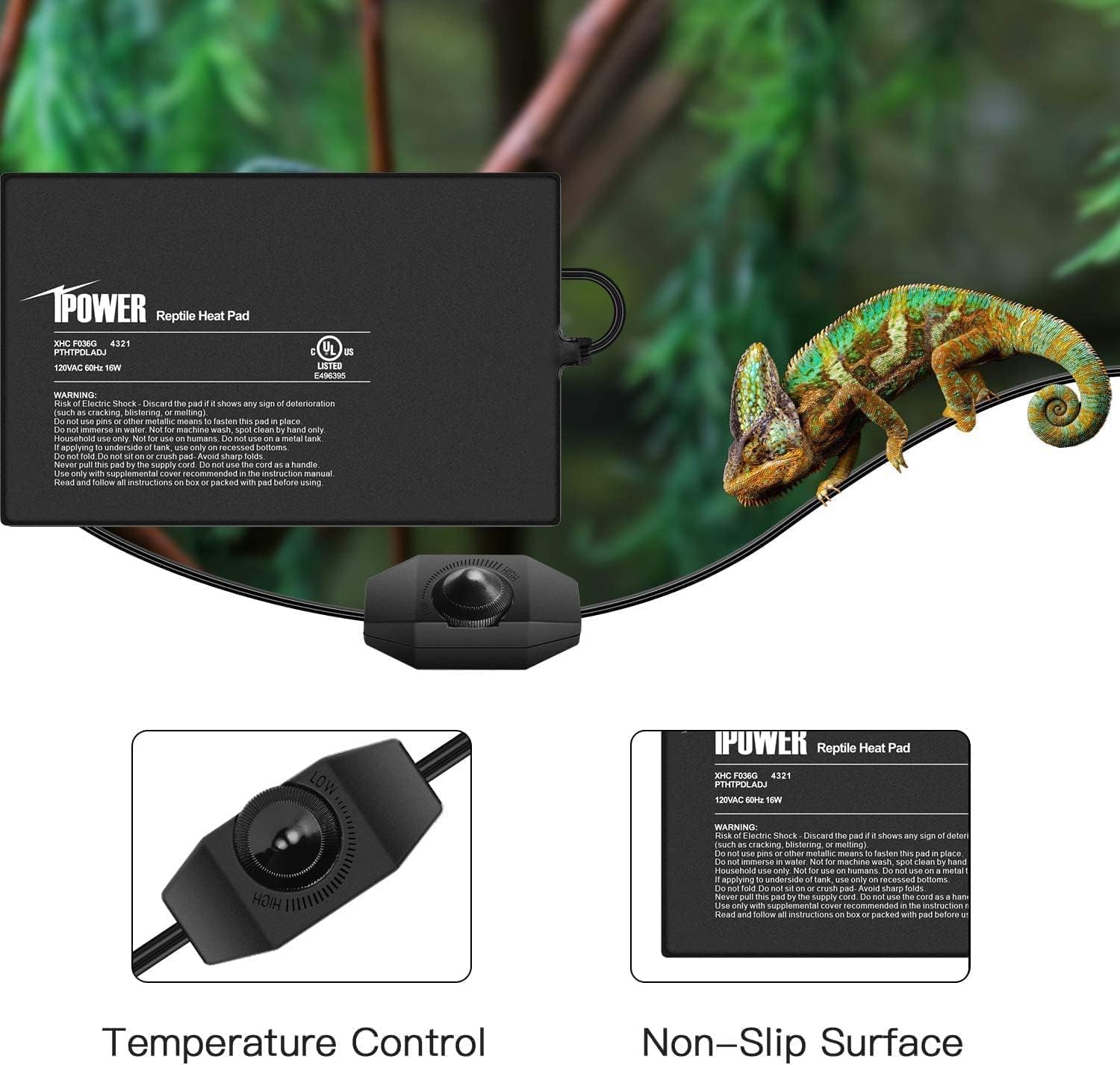 iPower 8 by 12-Inch Reptile Heat Mat with Temperature Adjustment, LCD Digital Aquarium Thermometer, Terrarium Heating Pad for Reptiles & Amphibians