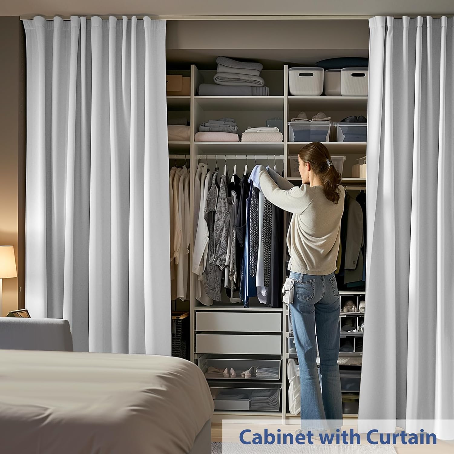 Room Divider Ceiling Mounted Curtains Track Sets Extra Wide Blackout Curtain Flexible Tracks for Bedroom Privacy Partition Separator, 1 Panel White Drape and White Rail, W8.3 x H8ft