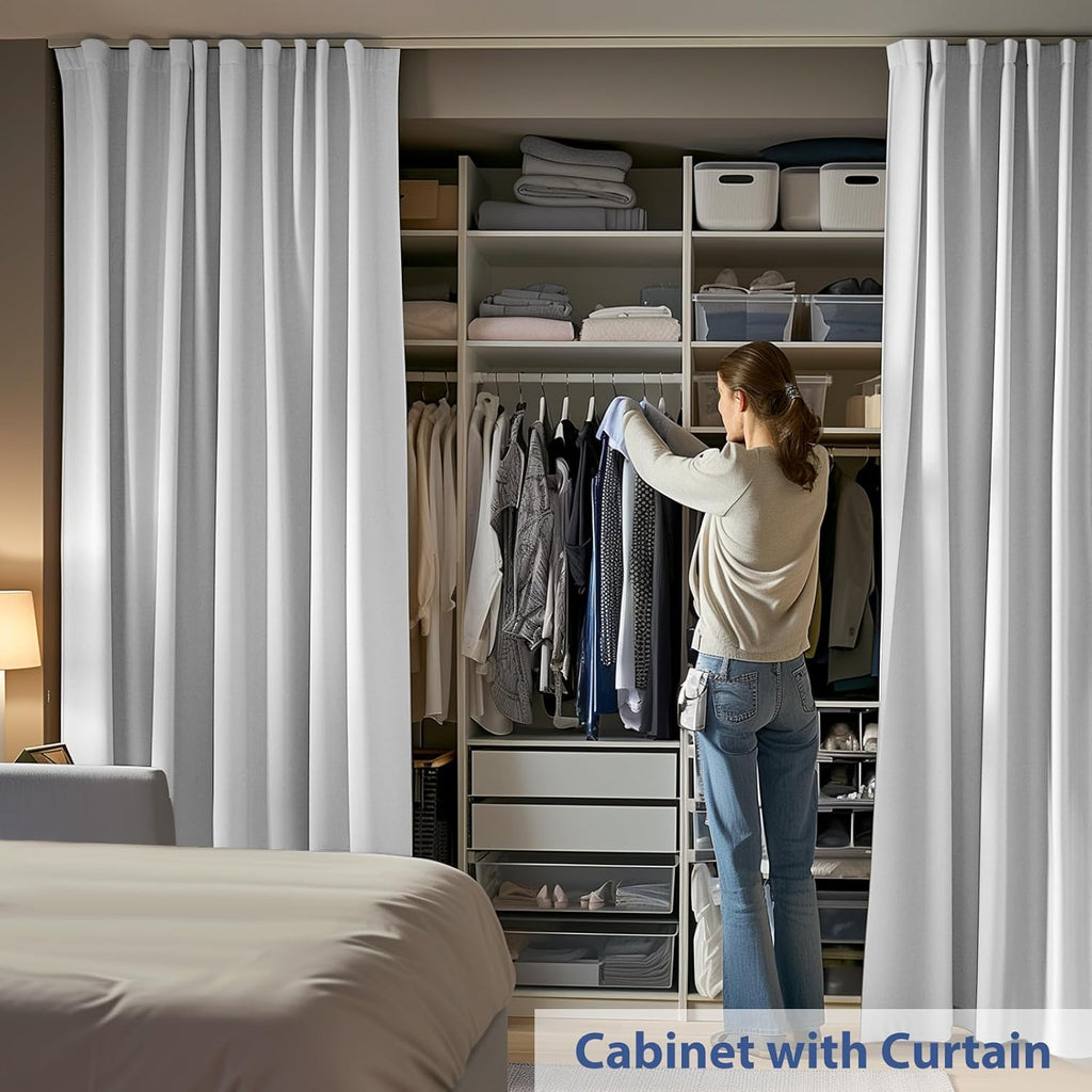 Room Divider Ceiling Mounted Curtains Track Sets Extra Wide Blackout Curtain Flexible Tracks for Bedroom Privacy Partition Separator, 1 Panel White Drape and White Rail, W15 x H9ft
