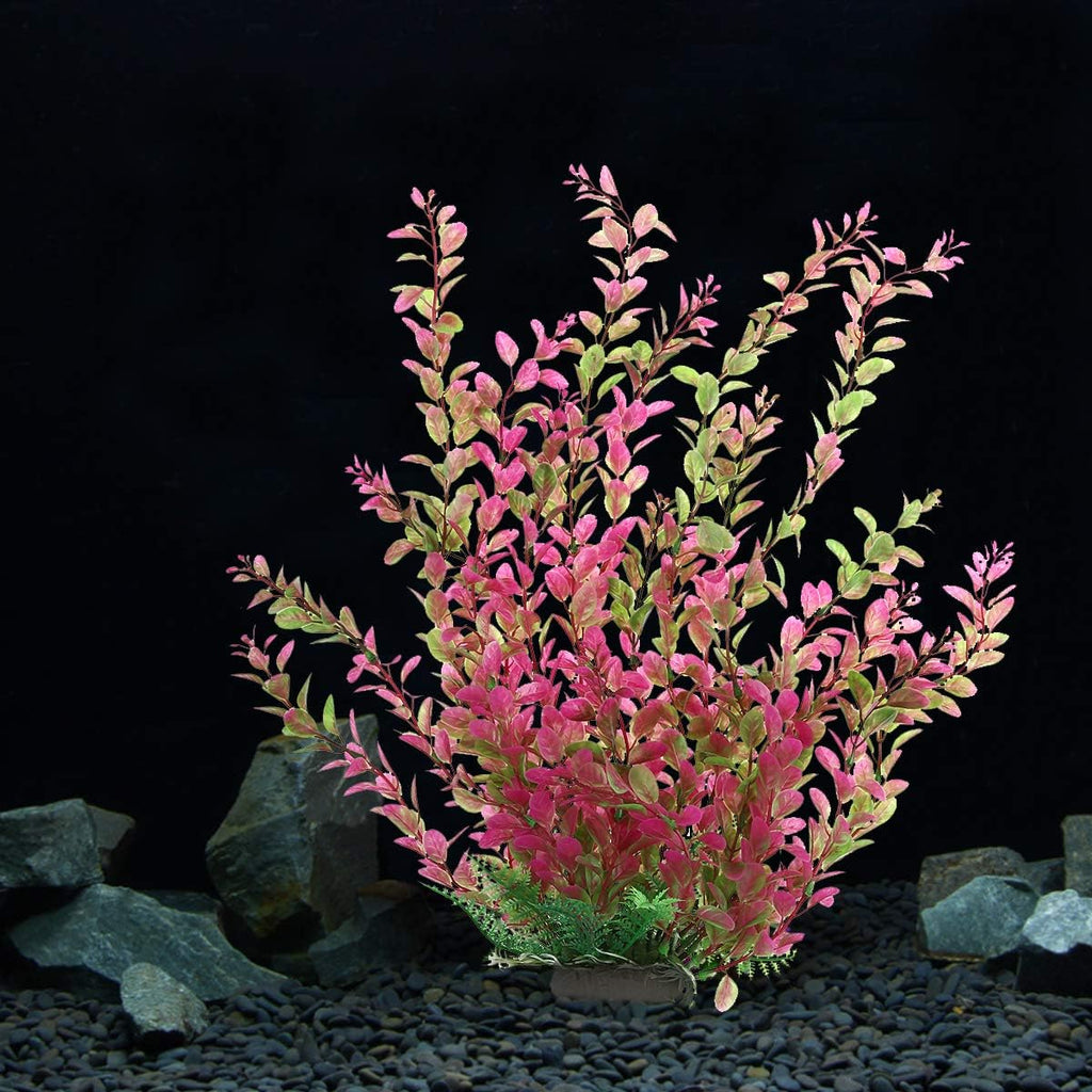 18" Plastic Water Plant for Aquarium Fish Tank Ornament, Rhodo Red