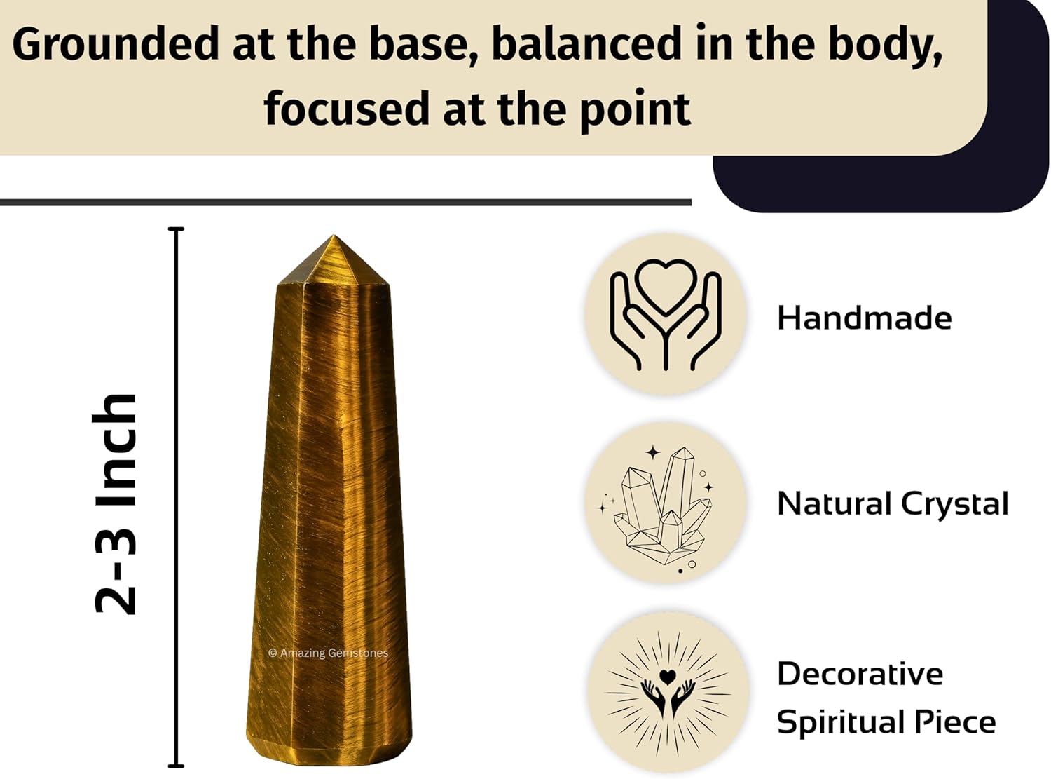 Amazing Gemstone Tigers Eye Crystal Towers - Natural Healing Crystal Point Obelisk for Reiki Healing and Crystal Grid (2" to 3" Inch)