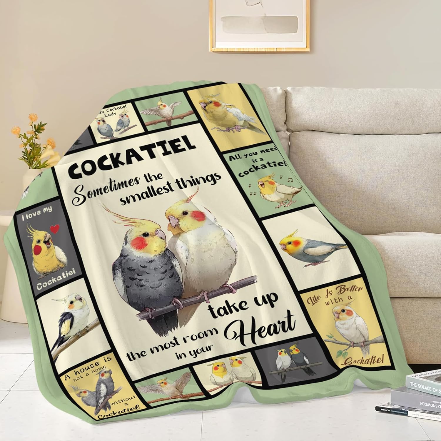 Parrot Bird Throw Blanket Cute Cockatiel Stuff Gifts for Kids Girls Boys Adults Women Men Soft Cozy Warm Plush Fluffy Fuzzy Fleece Blanket Decor 60''X80''