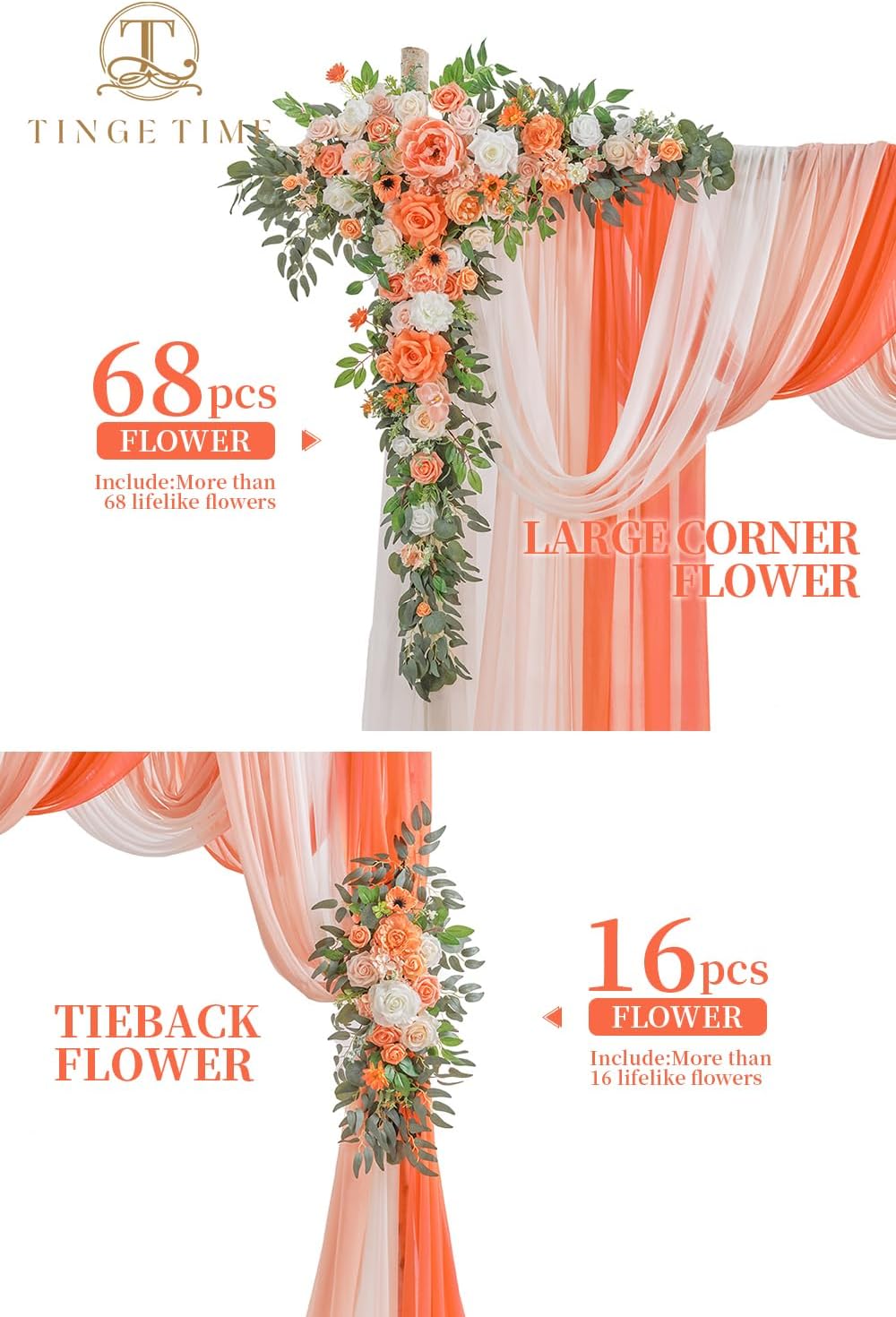 TINGE TIME Artificial Arch Flowers Kit Pack of 5, Wedding Decorations for Reception with Hanging Flowers, Wedding Arch Silk Floral Arrangements Ceremony Backdrop Bridal Shower Outdoor Party Decor