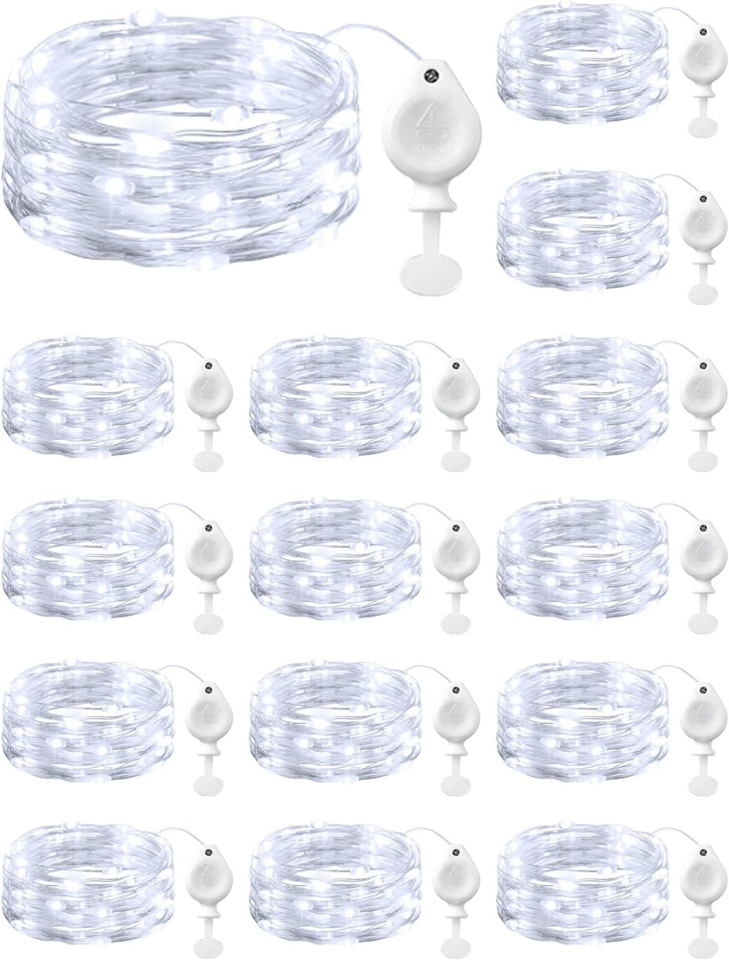 Brightown 14 Pack White LED Fairy Lights Battery Operated String Lights, 7ft 20LED Waterproof Silver Wire String Lights, Firefly Starry Moon Lights for Mason Jars DIY Christmas Wedding Party Bedroom
