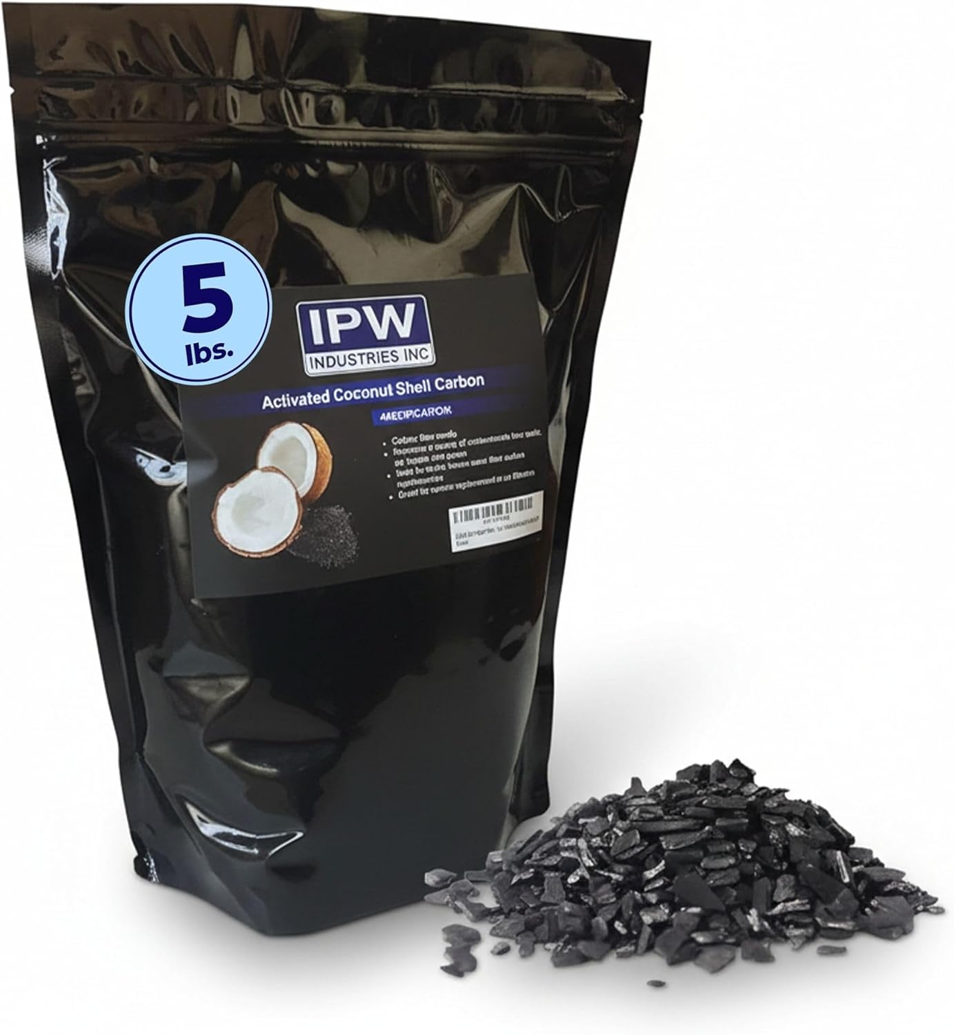 IPW Industries Inc. Bulk Activated Carbon for Aquarium & Water Filtration, 4x8 Mesh Coconut Shell Charcoal, Granular Activated Charcoal Water Filter, Replacement Carbon Water Filter Media - (5 Lbs)