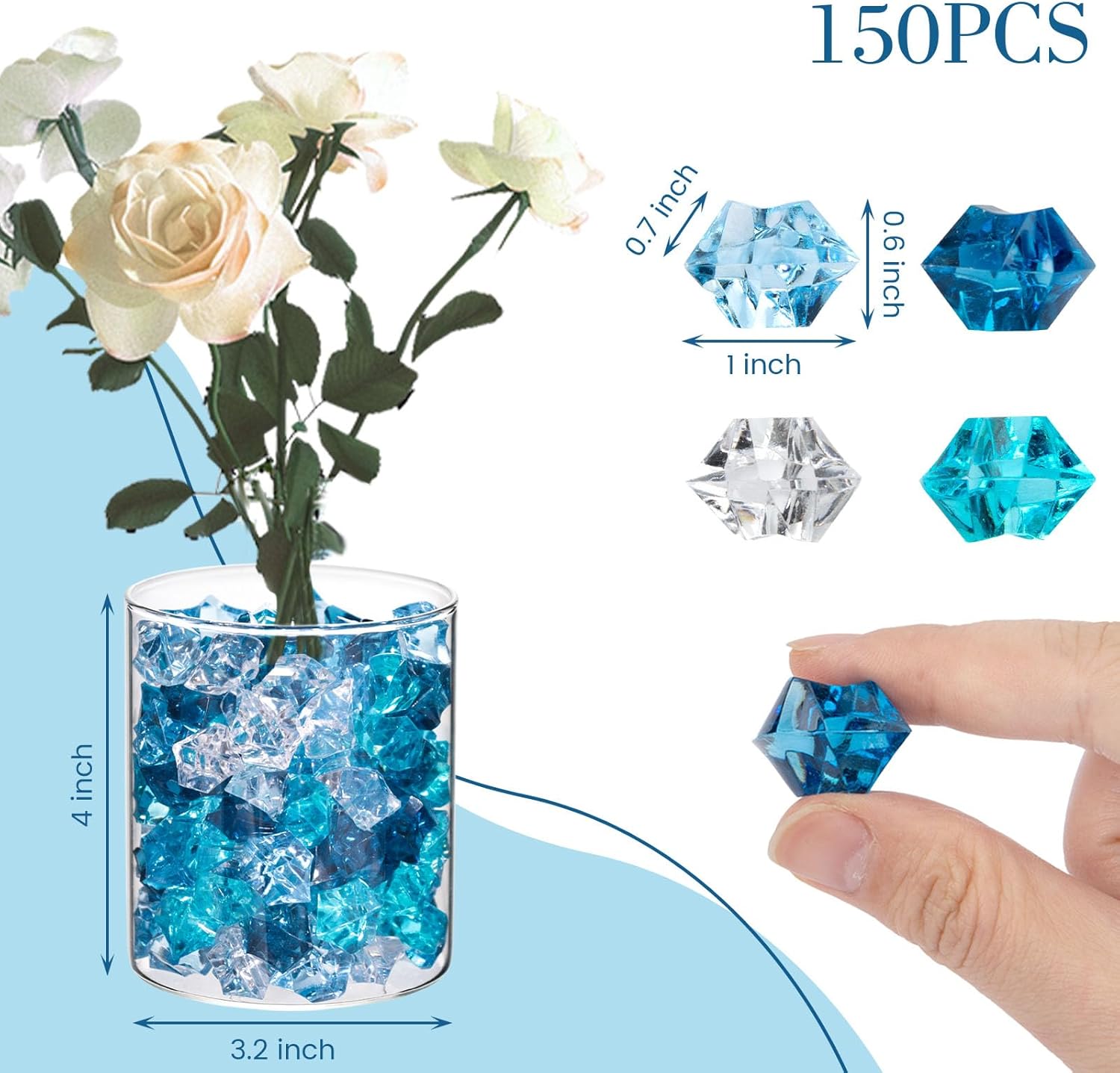 DomeStar 150PCS Aquarium Rocks, Blue Stones for Vases Christmas Vase Fillers, Fish Tank Rocks Aquarium Tank Decor Winter Table Scatter Decoration