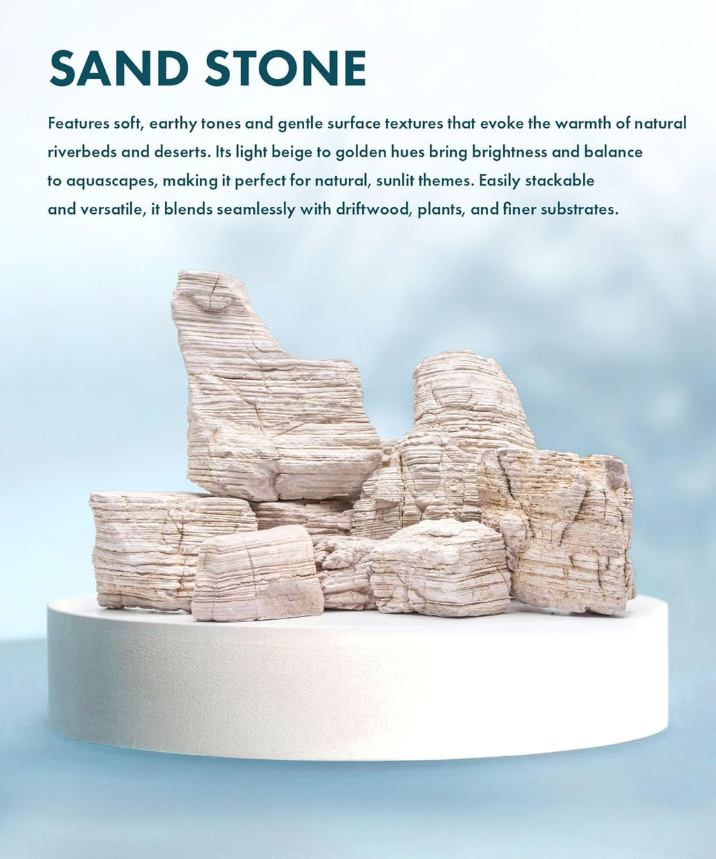 SubstrateSource Natural Aquarium Stones - Yellowish-Cream Layered Aquascaping Rocks for Canyon and River-Style Layouts, Freshwater Decor for Betta Fish Tank, Shrimp & Reptile Enclosure - Sand, 20 LB