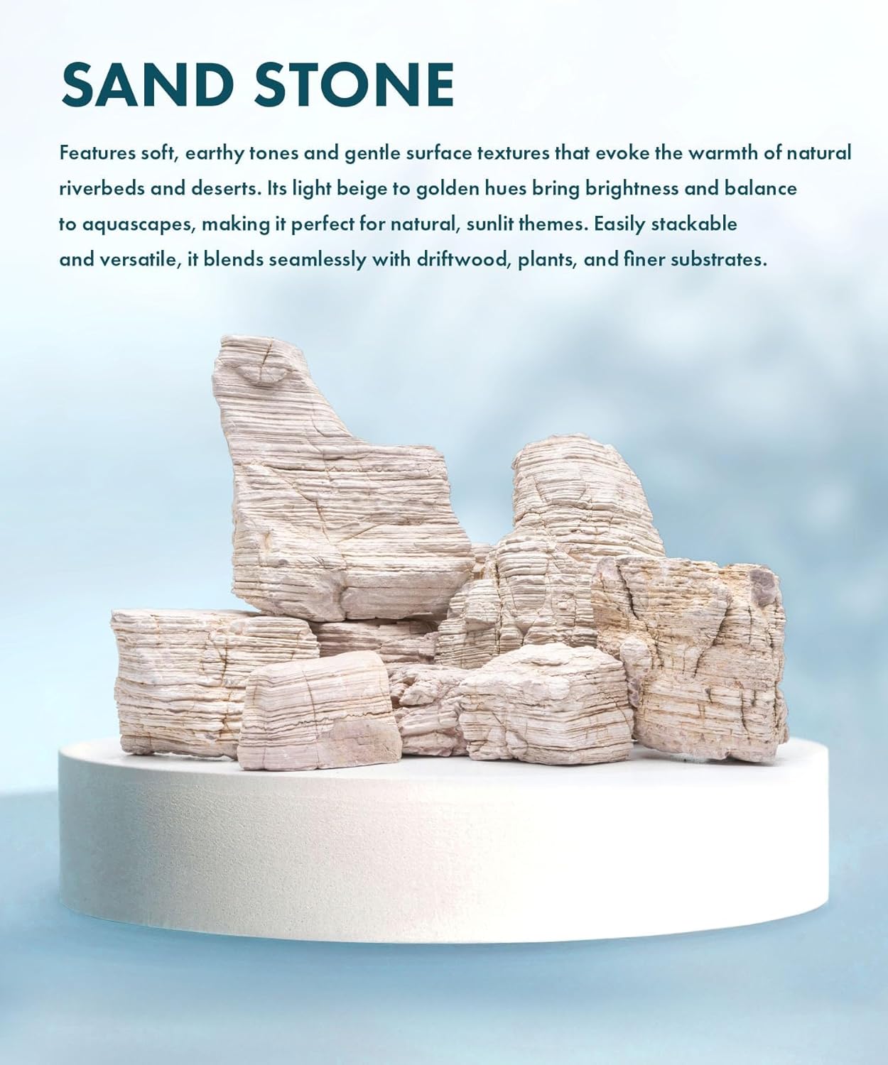 SubstrateSource Natural Aquarium Stones - Yellowish-Cream Layered Aquascaping Rocks for Canyon and River-Style Layouts, Freshwater Decor for Betta Fish Tank, Shrimp & Reptile Enclosure - Sand, 20 LB