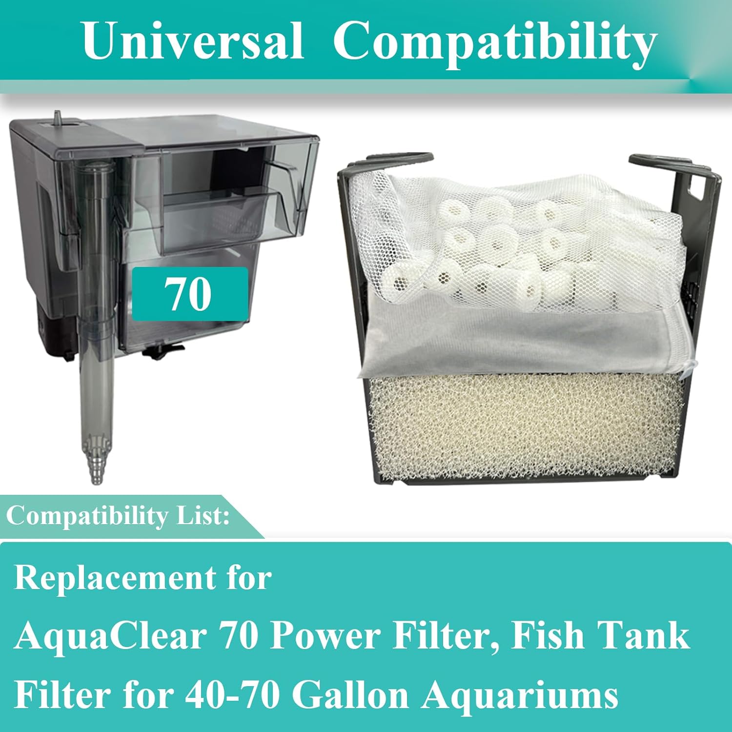 2 Set Three-Stage Filters Media Maintenance Kit Replacement for AquaClear 70 Power Filter, Fish Tank Filter for 40-to-70 Gallon Aquariums