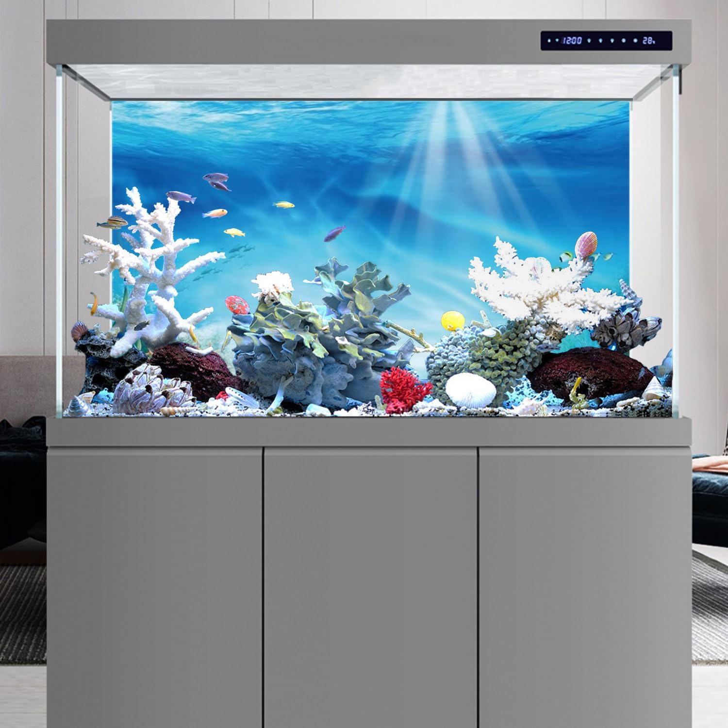AWERT Undersea Theme Aquarium Background Colorful Coral Tropical Fish Sunshine Underwater World Fish Tank Background 48x18 inches Vinyl