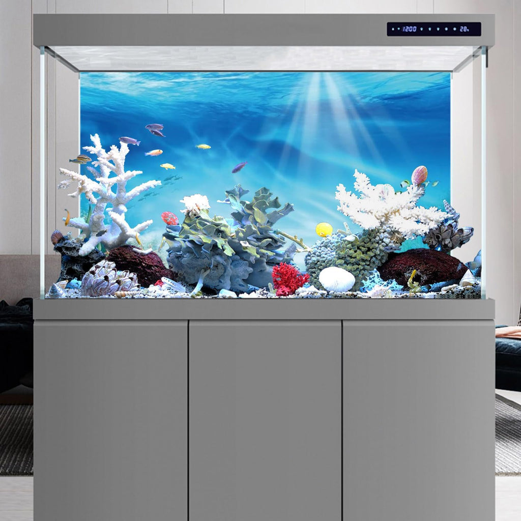 AWERT Undersea Theme Aquarium Background Colorful Coral Tropical Fish Sunshine Underwater World Fish Tank Background 30x12 inches Vinyl