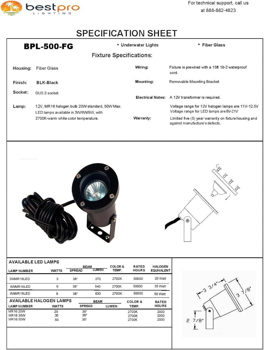BestPro Lighting Landscape Lighting LED 12V Underwater Pond Garden- Inground Spot Light - Black (5, Watts)