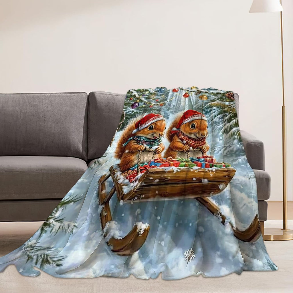 Christmas Squirrel Blanket Cute Animal Throw Blankets Gifts for Girls Boys Kids Squirrel Lover Soft Cozy Fleece Plush for Couch Sofa Bed 60"x50"