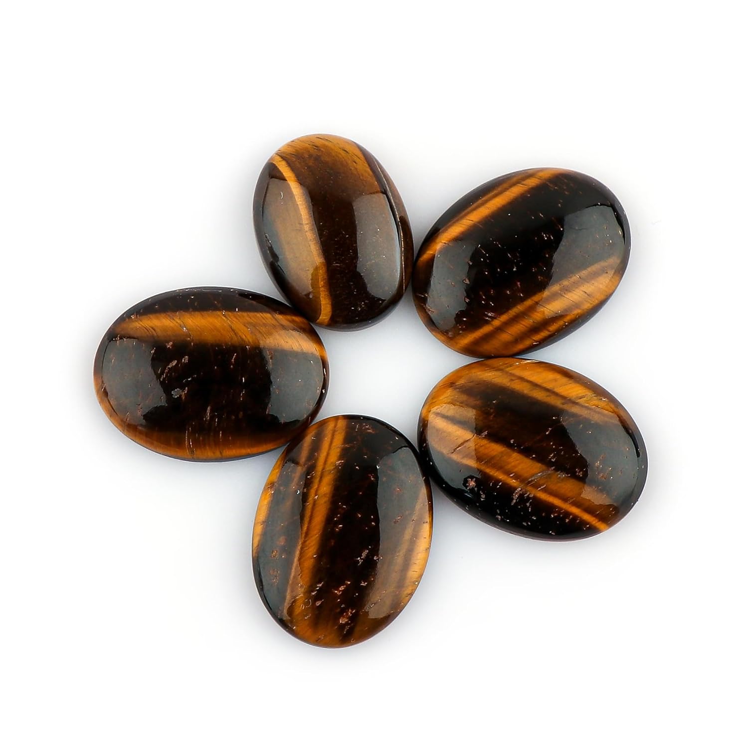 CRYSTALIS Wholesale 5pcs Natural Tiger-Eye Loose Gemstone Bulk Cabochons Jewelry Making Supply, Chakra Healing Polished Stones, Wire Wrapping, DIY, Gem Collection, Oval-Shape