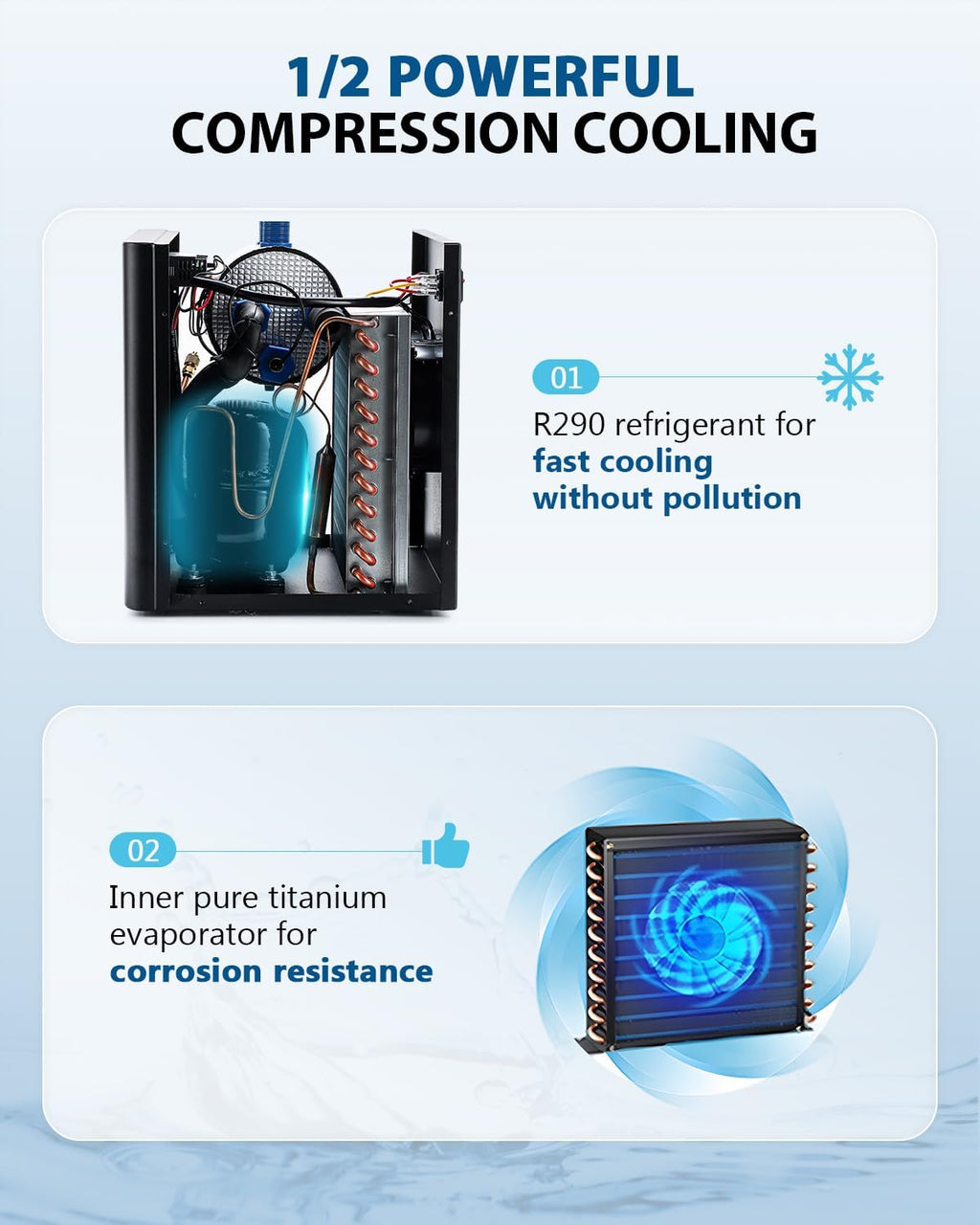 BAOSHISHAN Aquarium Chiller 132gal, 1/2HP Water Cooler, Quiet Design Refrigeration Compressor for Hydroponics, Axolotl, Coral Reef, Fresh & Salt Fish Tank (132gal/500L)