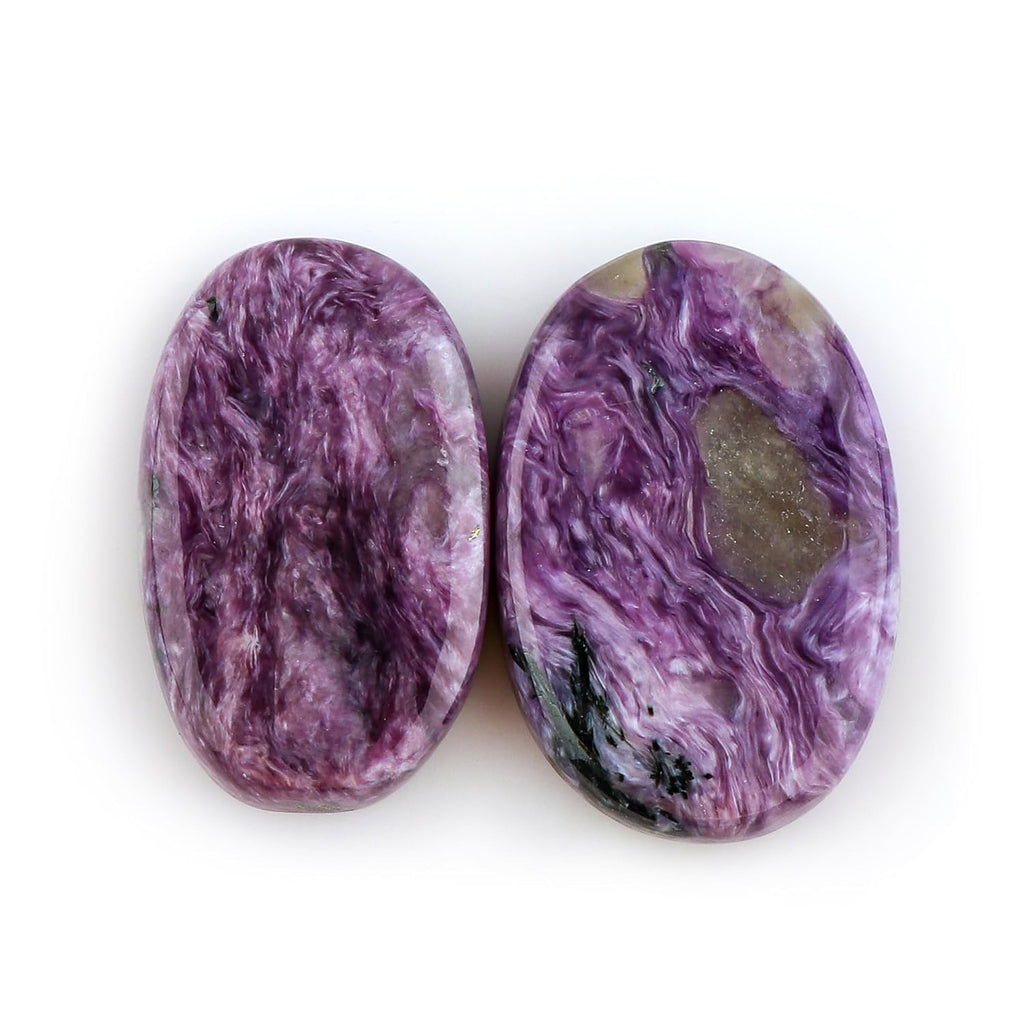 CRYSTALIS Wholesale 2pcs Natural Charoite Loose Gemstone Bulk Cabochons Jewelry Making Supply, Chakra Healing Polished Stones, Wire Wrapping, DIY, Gem Collection