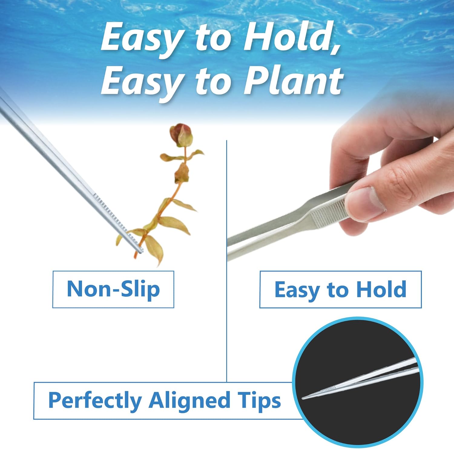 3-Piece Aquascaping Tools Set – 25cm / 9.8in Straight & Curved Long Tweezers, Scissors, Fine Tip 1mm – Aquarium Plant Care, Terrarium Tools
