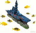 Shipwreck Aquarium Decor, Resin Fish Tank Ornament, Realistic Sunken Ship for Fish Hideout & Underwater Landscaping (Blue)