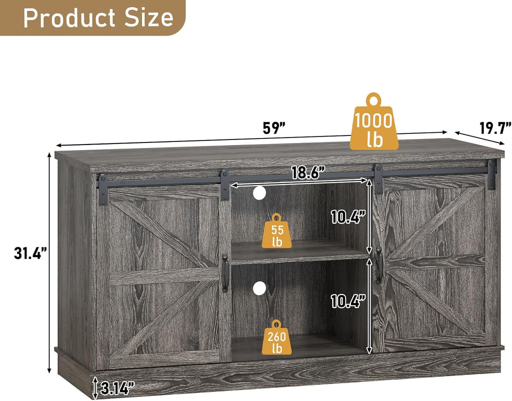 Farmhouse 75-120 Gallon Fish Tank Stand with Power Outlet, Aquarium Stand w/Cabinet&Sliding Barn Door, Heavy Duty Reptile Tank Stand for Fish/Turtle/Reptile Terrarium, 1000LB Capacity, Grey