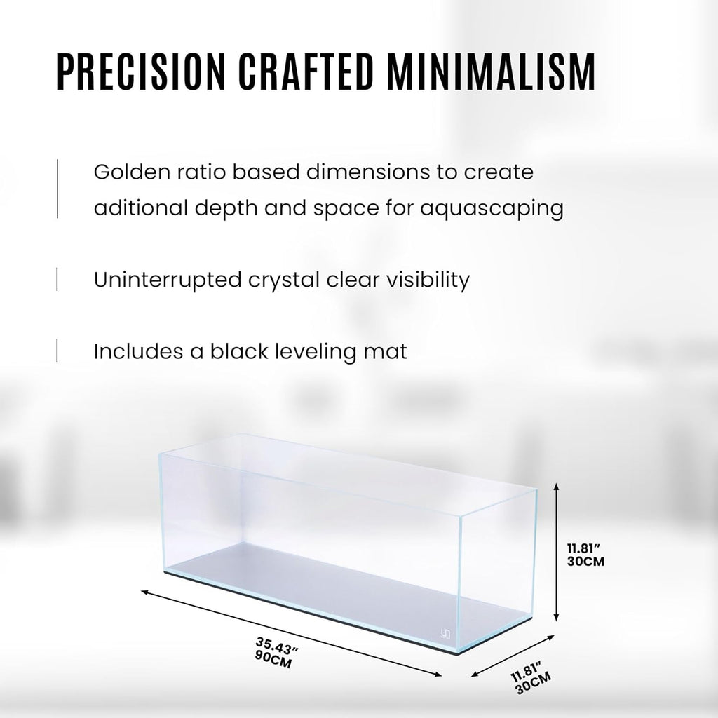 UNS Ultra Clear Rimless Tank - 21.3GAL | 81L - 35.43x11.81x11.81 | 90x30x30 CM, 8mm Glass Thickness, Leveling Mat Included - Low Iron, High Clarity Fish Tank w/ 45° Mitered Edge - [90L]