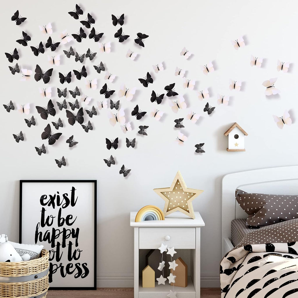 LiveGallery 72 PCS 6 Colors Removable 3D DIY Beautiful Butterfly Wall Decals Colorful Butterflies Art Decor Wall Stickers Murals for Kids Baby Boy Girls Bedroom Classroom Offices (White)