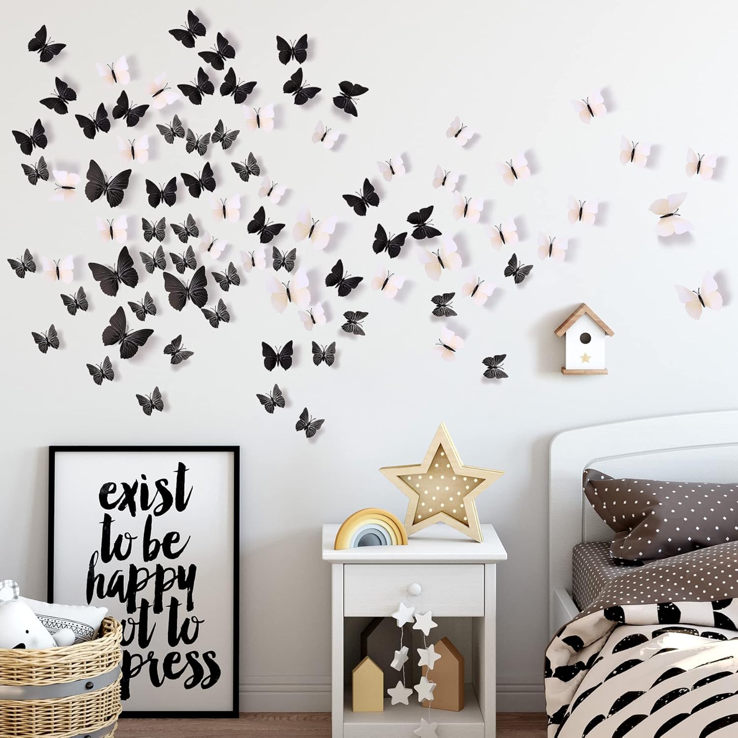 LiveGallery 72 PCS 6 Colors Removable 3D DIY Beautiful Butterfly Wall Decals Colorful Butterflies Art Decor Wall Stickers Murals for Kids Baby Boy Girls Bedroom Classroom Offices (White)