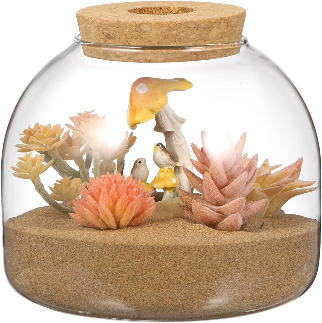 Happyyami Glass Terrarium Jar with Wood Cork Hydroponic Plants Container Small Fish Tank Bowl Micro Landscape Glass Cork Bottle