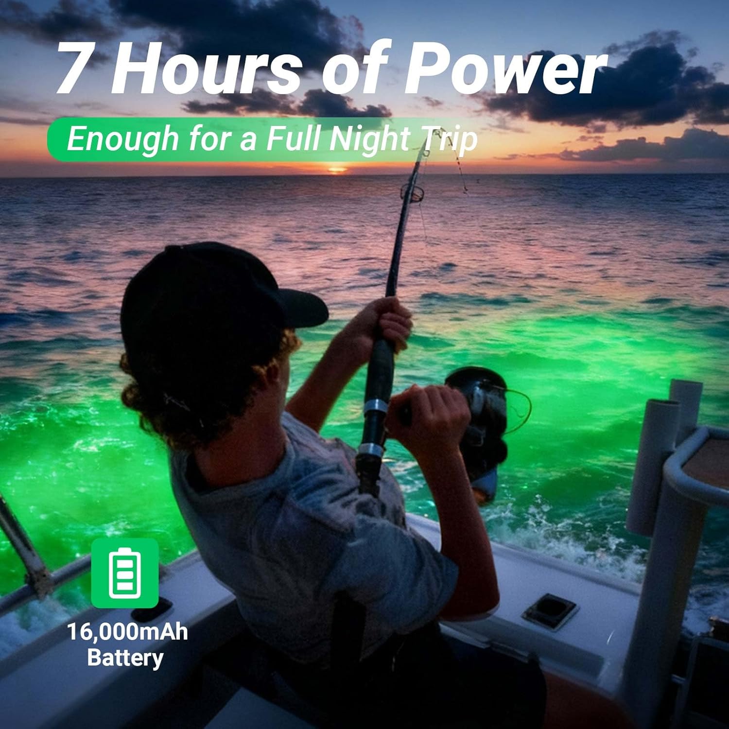 Rechargeable Underwater Fishing Light, Built-in Battery & Cordless, Remote Dimmable, Auto-On in Water, IP68 Waterproof, Multi-Color, Suitable for Boat, Dock, Freshwater, and Saltwater