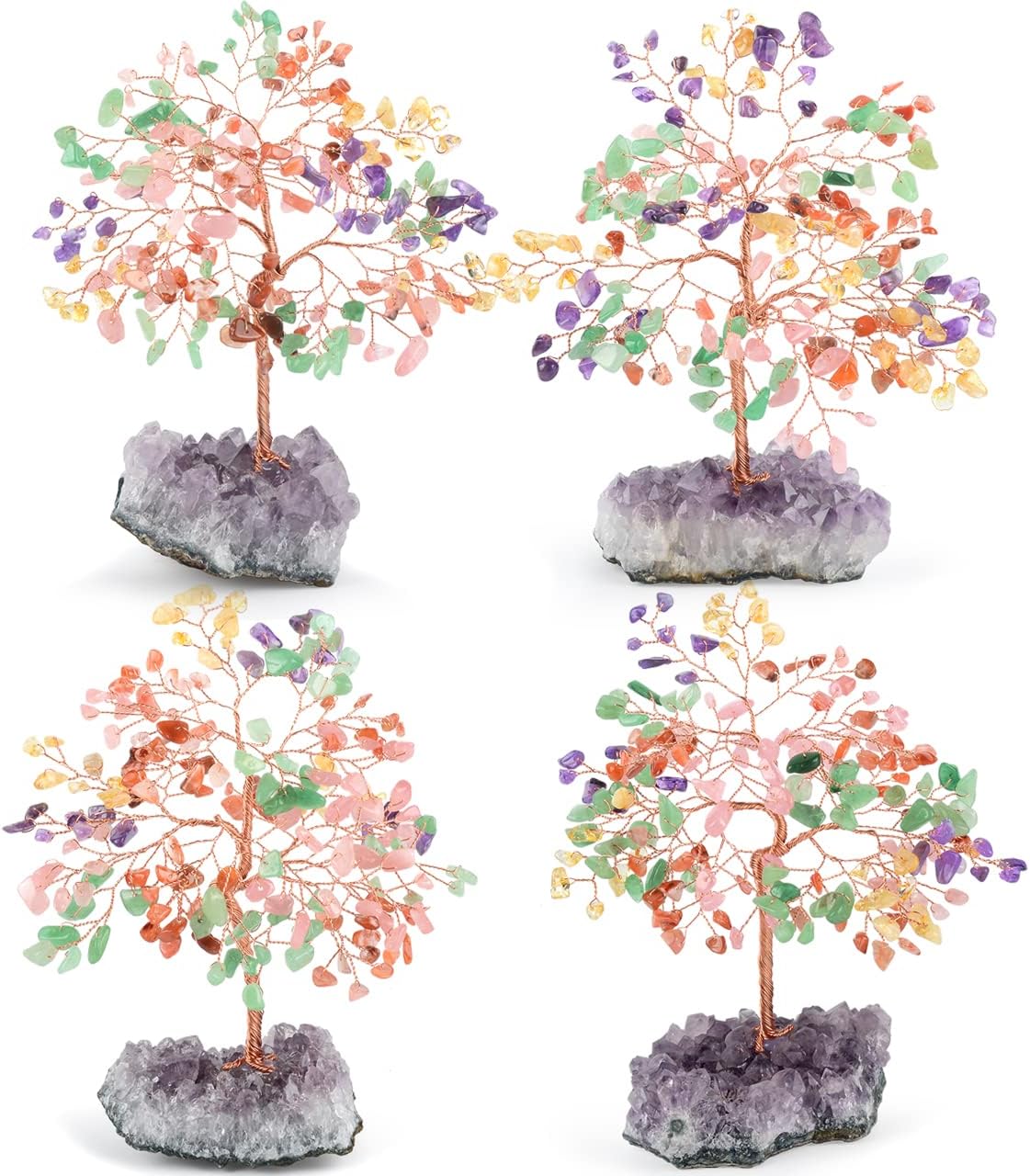 Gemstone Crystal Treeof Life,Chakra Tree Multi Stone Amethyst Cluster Base,Feng Shui Home Decor Bonsai Money Tree,Positive Energy Healing Crystals,Spriture Gift,Size 5.5"-6.3"