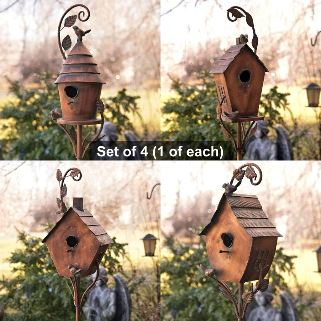Copper Colored Fancy Design Birdhouse Garden Stakes (Set of All 4 (1 of Each))