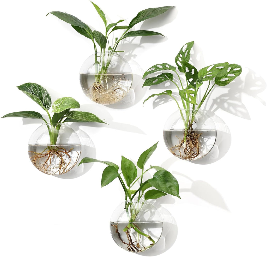 4Pcs Wall Hanging Planter Propagation Stations Glass Terrariums Vase for Hydroponics Plants, Bathroom, Home Office Living Room Decor Gift