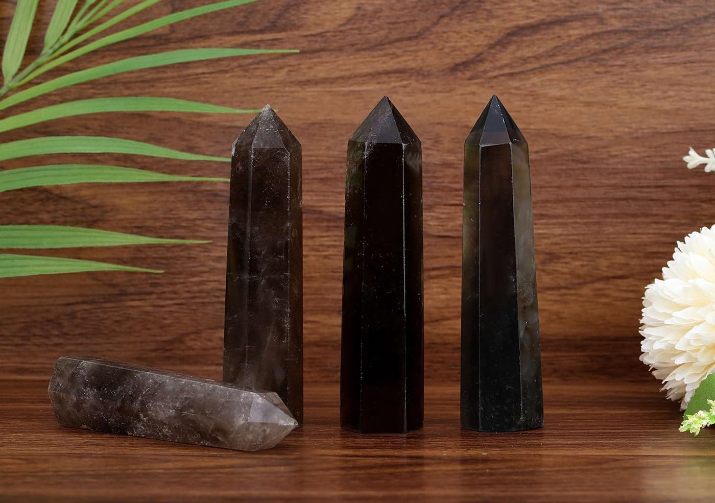 LAIDANLA Smoky Quartz Healing Crystals Wands 3.5-4" Polishing Natural Reiki Energy Wand Stone Hexagonal Point Large Crystal Gemstones for Meditation Therapy Crystal Grid Decoration 1Pcs