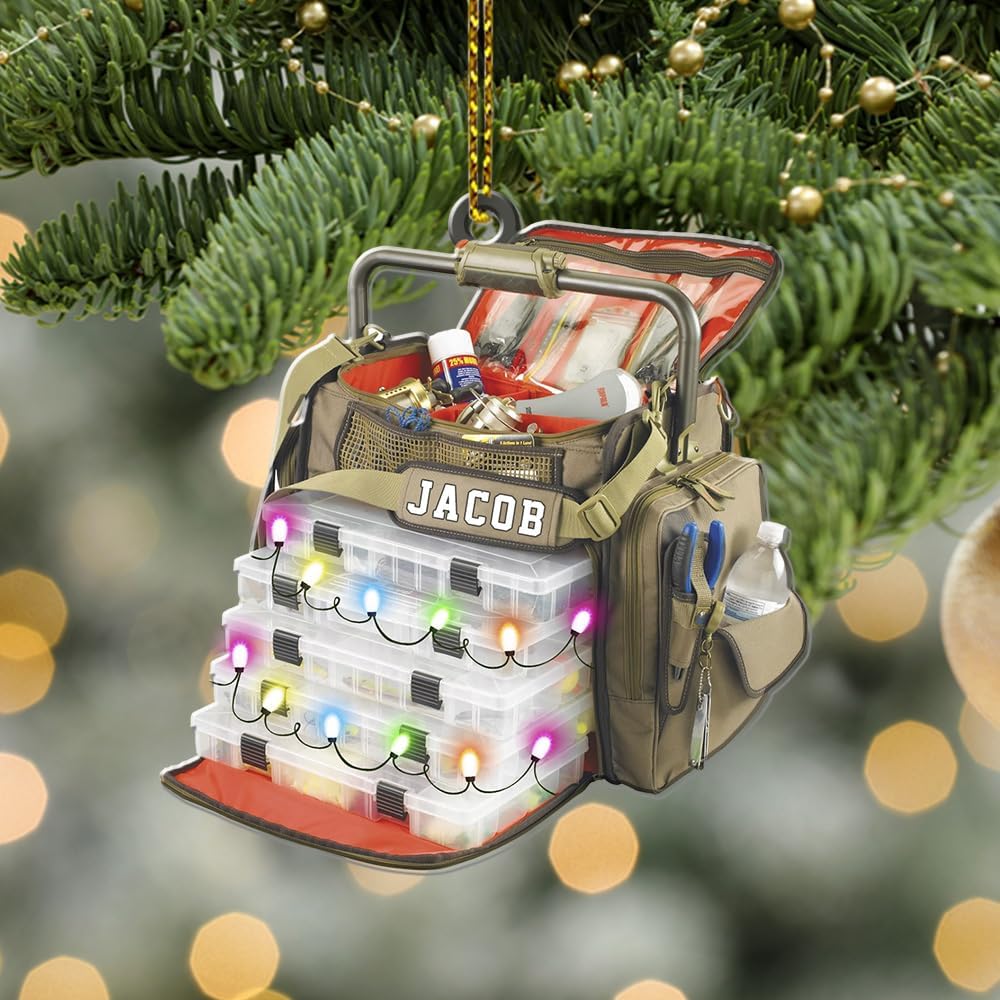 Fishing Tools Box Personalized Fishing Christmas Ornament Fish Ornaments for Christmas Tree Bass Fish Ornaments Fishingman Decor Flat 2D Hanging Tree Fisherman Dad Gift 135