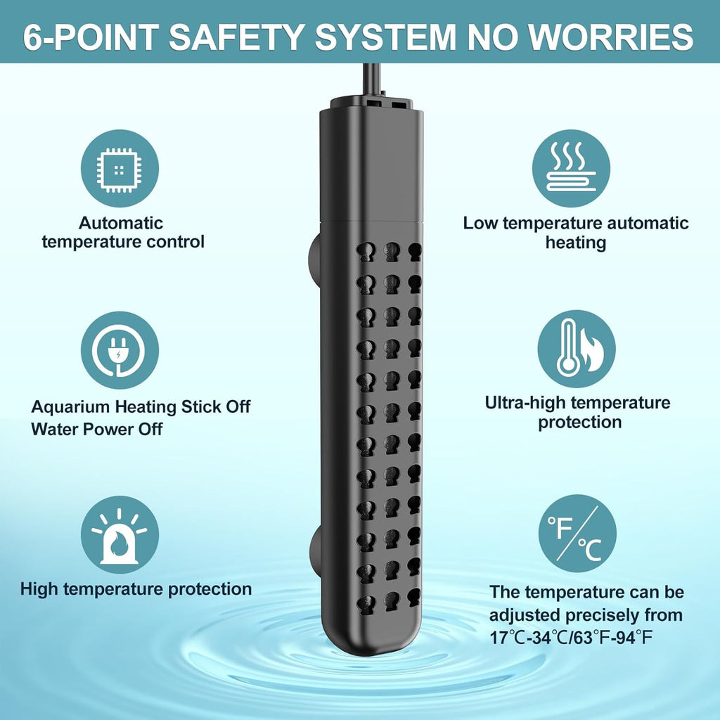 Submersible Aquarium Heater 100W/200W/300W/500W, Fish Tank Heater with high-Temperature Protection and Turtle Tank Heater with Automatic Power-Off When Leaving seawater or Freshwater