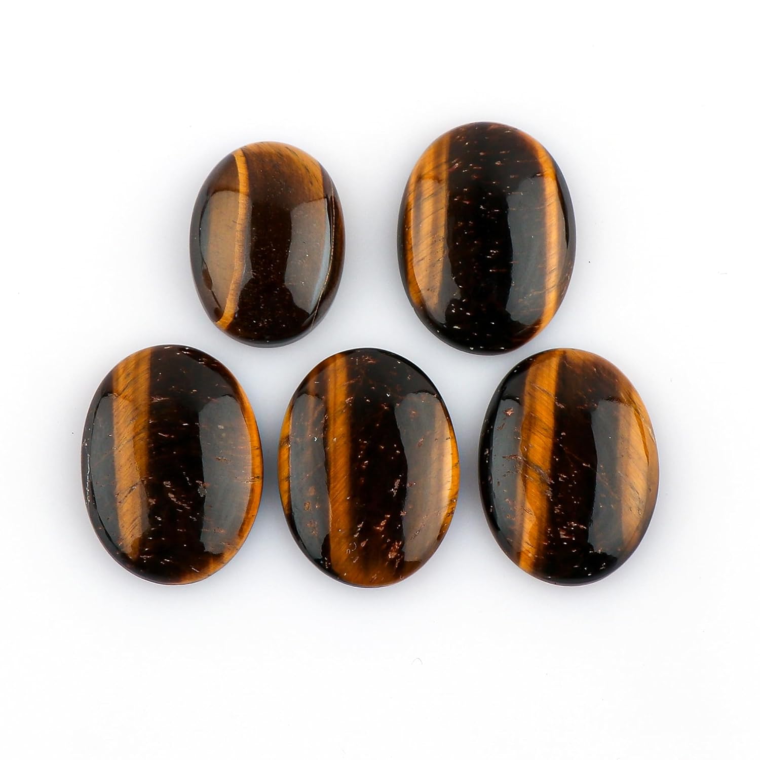 CRYSTALIS Wholesale 5pcs Natural Tiger-Eye Loose Gemstone Bulk Cabochons Jewelry Making Supply, Chakra Healing Polished Stones, Wire Wrapping, DIY, Gem Collection, Oval-Shape