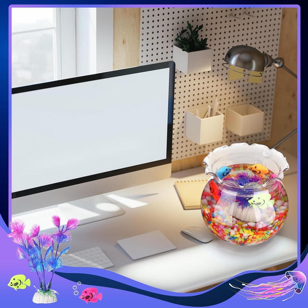 Jexine Fish Tank Accessories, 60 Pcs Floating Fake Fishes 10 Pcs Artificial Plants and 2.75 Pounds Rocks for Household Office Aquarium Tank Decorations