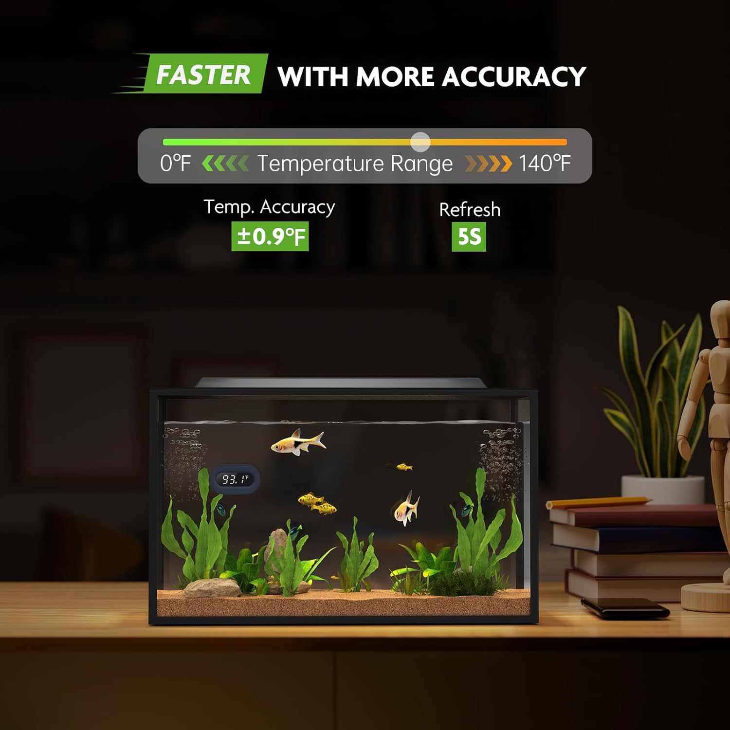 PAIZOO Fish Tank Thermometer, LED Digital Aquarium Thermometer Highly Accurate Temperature Measurement, Tank Thermometer for Freshwater and Saltwater, White Display ±0.9℉