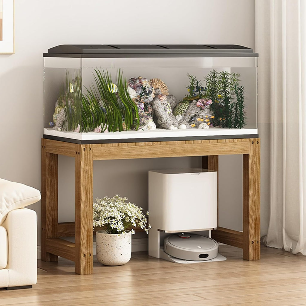 FORRTY Solid Wood Aquarium Stand – Heavy Duty Wooden Fish Tank Stand | Reptile Cage Stand | Indoor Plant Stand | Printer Table | Multi-Purpose Storage Rack | Brown/Natural | 12"-59"(30-150cm) Width(Br