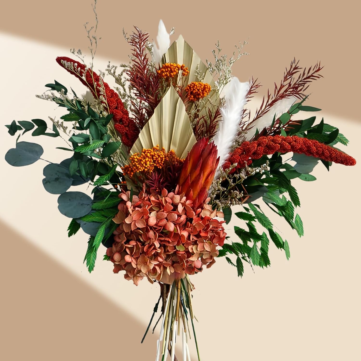 Natural Dried Flower Bouquet - Fall Pampas Grass & Eucalyptus Decor, Preserved Plants Bundle for Vases, Rustic Floral Arrangements for Home Wedding Table Centerpiece Decorations