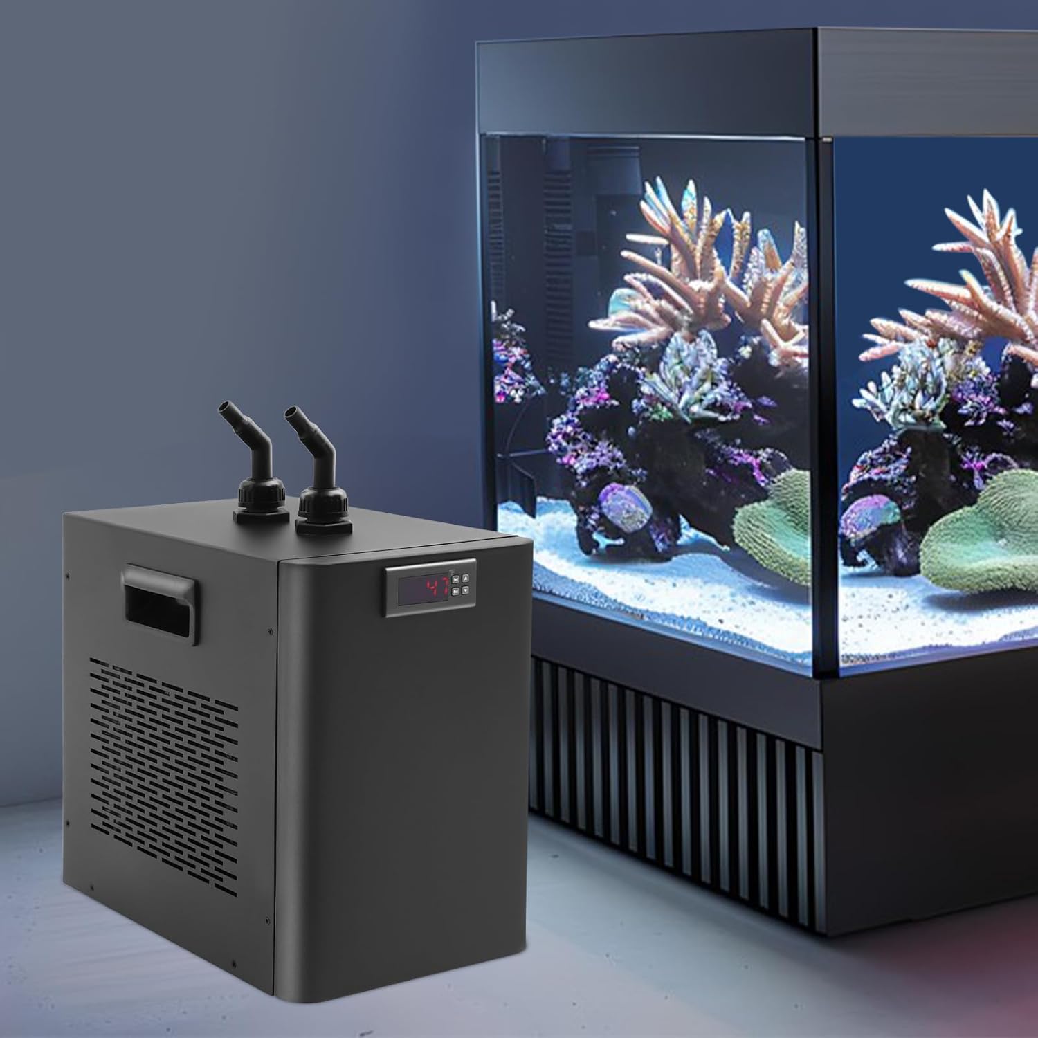 Aquarium Cooling Machine, 47.27gal Aquarium Cooler with 1/10HP Compressor & 270W Cooling Capacity, 32~122℉ Fish Tank Chiller for Fish Tank Axolotl Coral Reef Tank