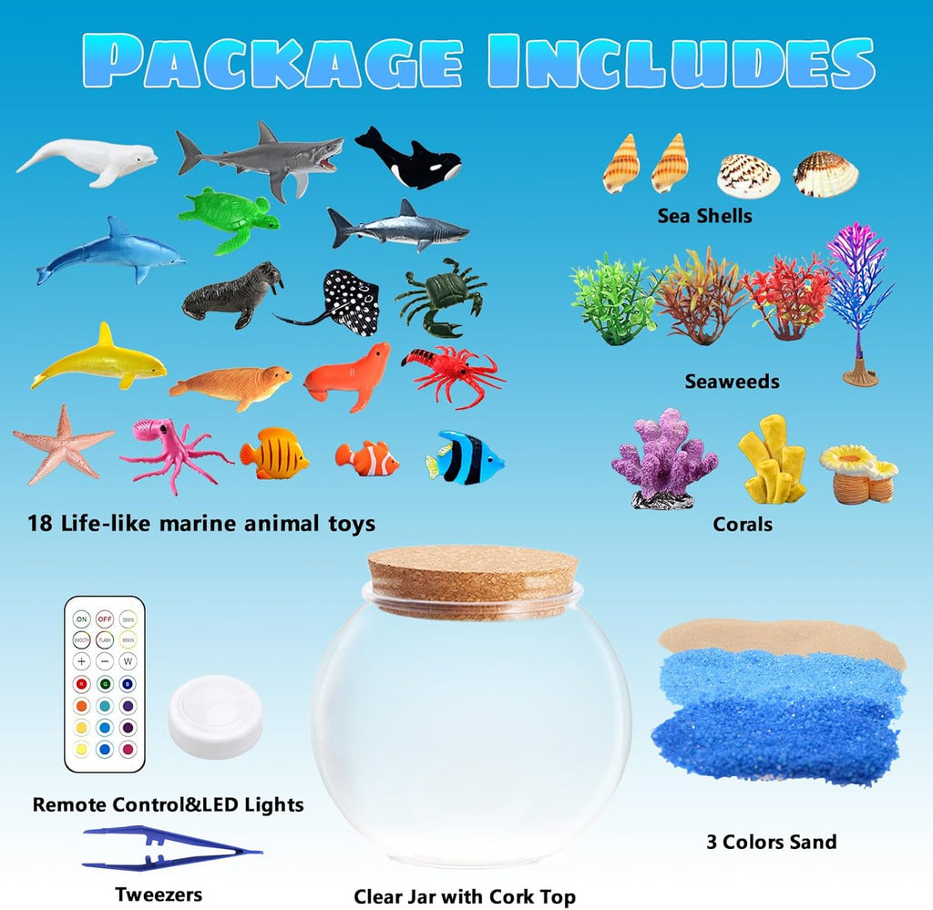 Ocean Light Up Terrarium Kit for Kids - LED Night Light Ocean Birthday Gifts for Girls & Boys Ages 4 5 6 7 8-12, Kids Arts & Crafts Kit,Christmas Gifts
